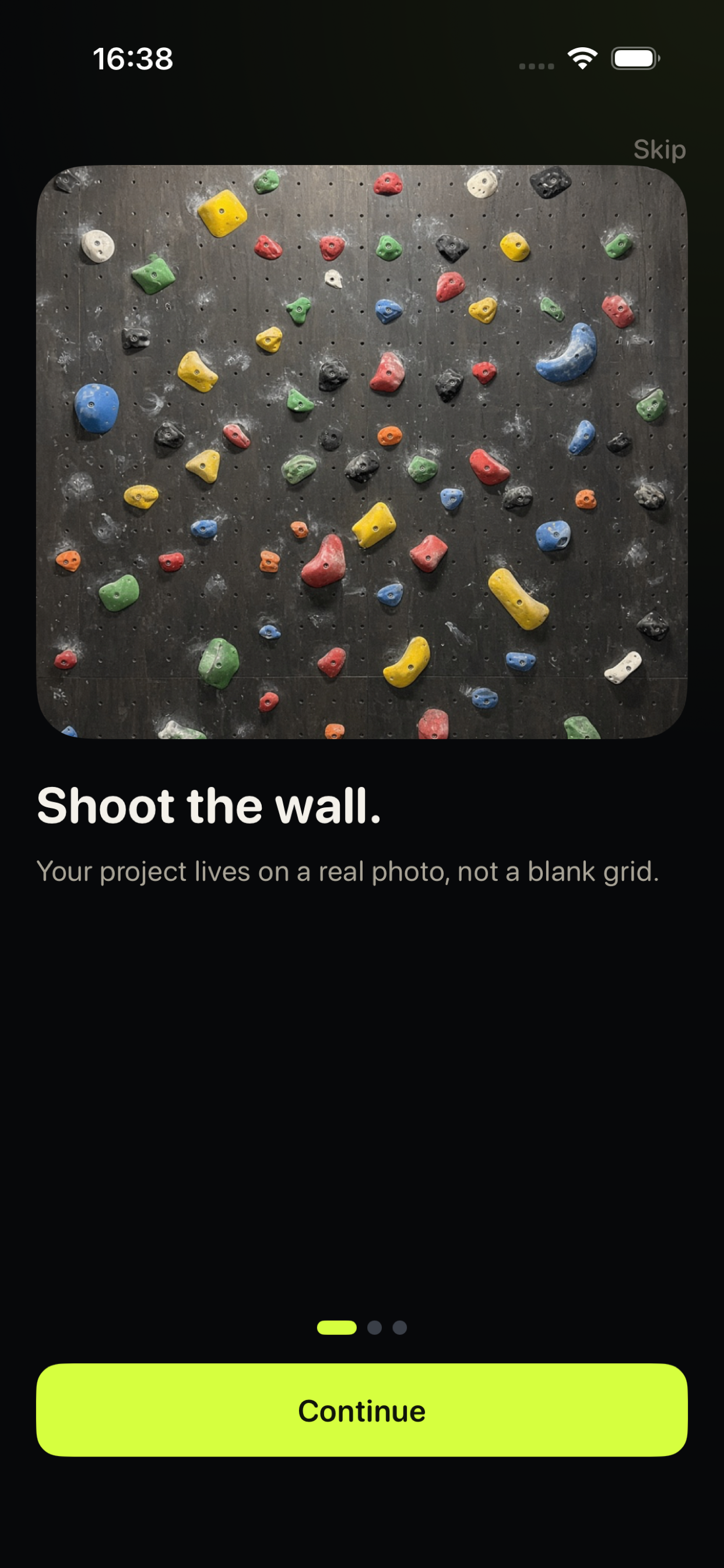 ClimbSketch onboarding: shoot the wall