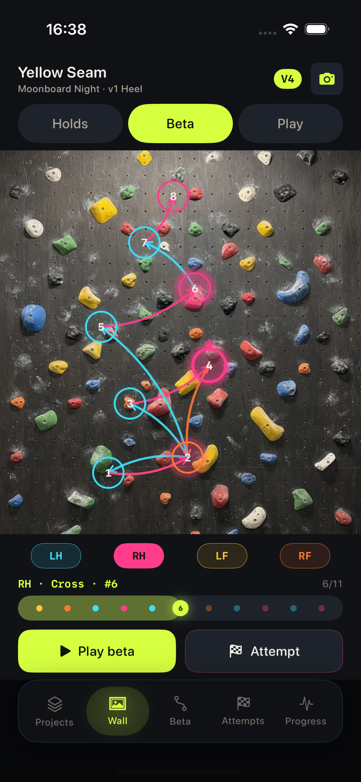 Wall photo with holds marked